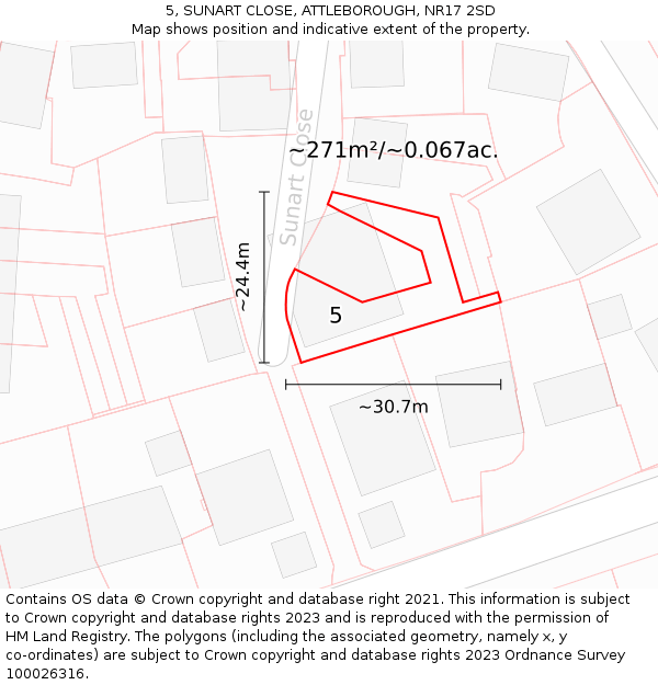 5, SUNART CLOSE, ATTLEBOROUGH, NR17 2SD: Plot and title map