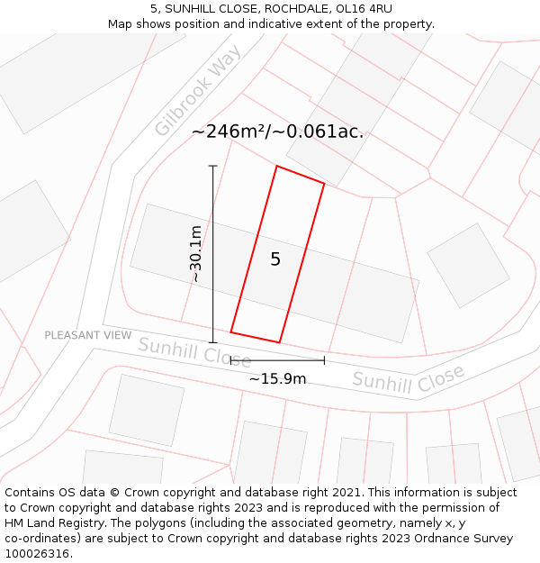 5, SUNHILL CLOSE, ROCHDALE, OL16 4RU: Plot and title map