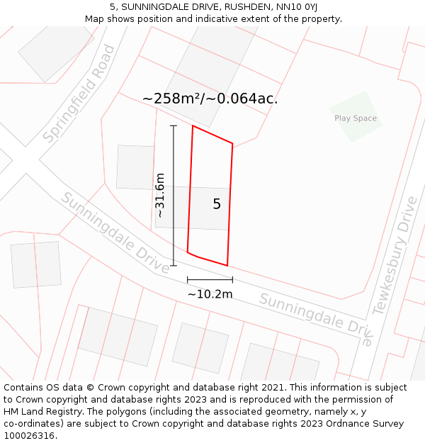 5, SUNNINGDALE DRIVE, RUSHDEN, NN10 0YJ: Plot and title map