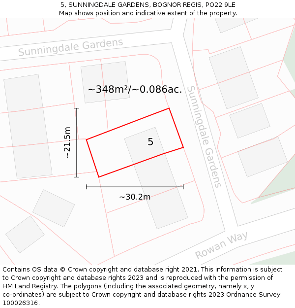 5, SUNNINGDALE GARDENS, BOGNOR REGIS, PO22 9LE: Plot and title map