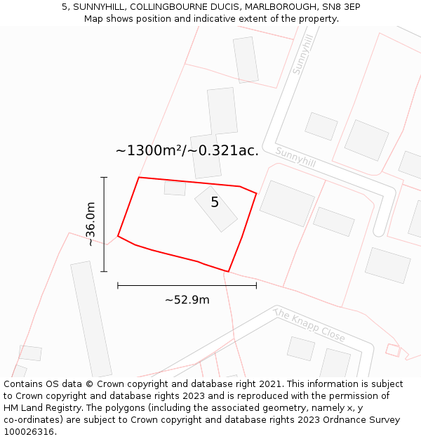 5, SUNNYHILL, COLLINGBOURNE DUCIS, MARLBOROUGH, SN8 3EP: Plot and title map
