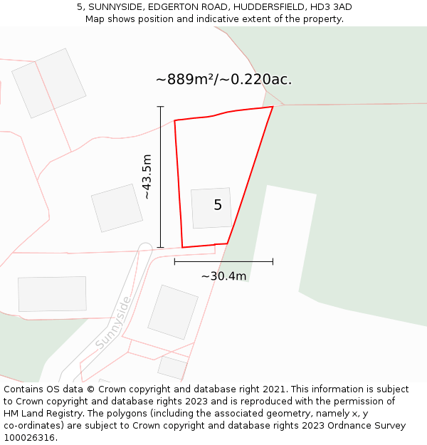 5, SUNNYSIDE, EDGERTON ROAD, HUDDERSFIELD, HD3 3AD: Plot and title map