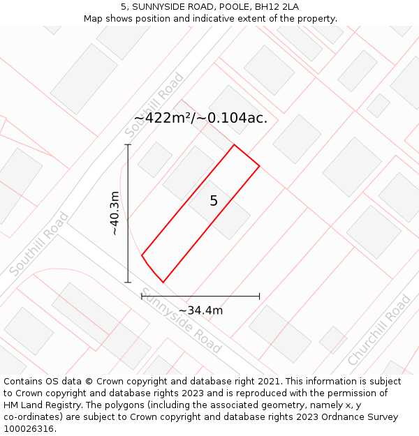 5, SUNNYSIDE ROAD, POOLE, BH12 2LA: Plot and title map