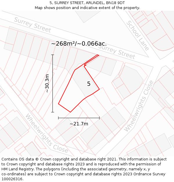 5, SURREY STREET, ARUNDEL, BN18 9DT: Plot and title map
