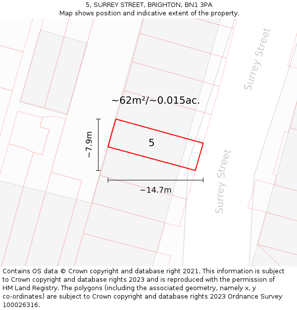 5, SURREY STREET, BRIGHTON, BN1 3PA: Plot and title map