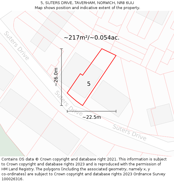 5, SUTERS DRIVE, TAVERHAM, NORWICH, NR8 6UU: Plot and title map