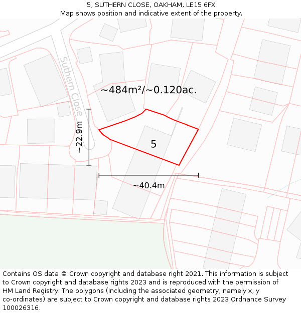 5, SUTHERN CLOSE, OAKHAM, LE15 6FX: Plot and title map