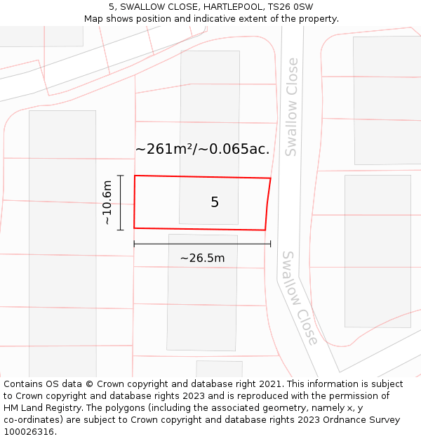 5, SWALLOW CLOSE, HARTLEPOOL, TS26 0SW: Plot and title map