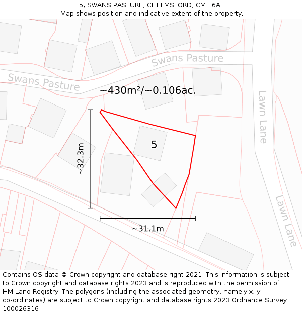 5, SWANS PASTURE, CHELMSFORD, CM1 6AF: Plot and title map