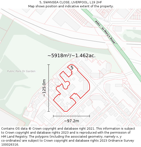 5, SWANSEA CLOSE, LIVERPOOL, L19 2HF: Plot and title map