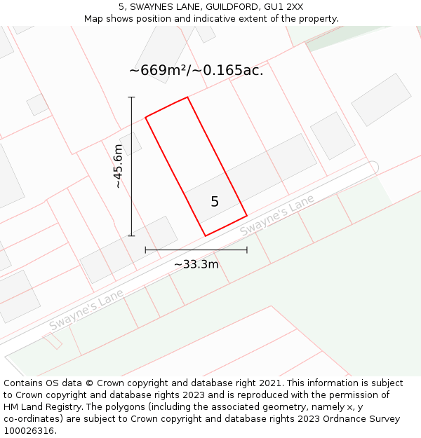 5, SWAYNES LANE, GUILDFORD, GU1 2XX: Plot and title map