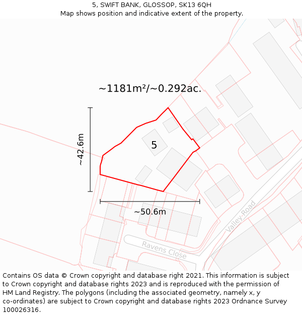 5, SWIFT BANK, GLOSSOP, SK13 6QH: Plot and title map