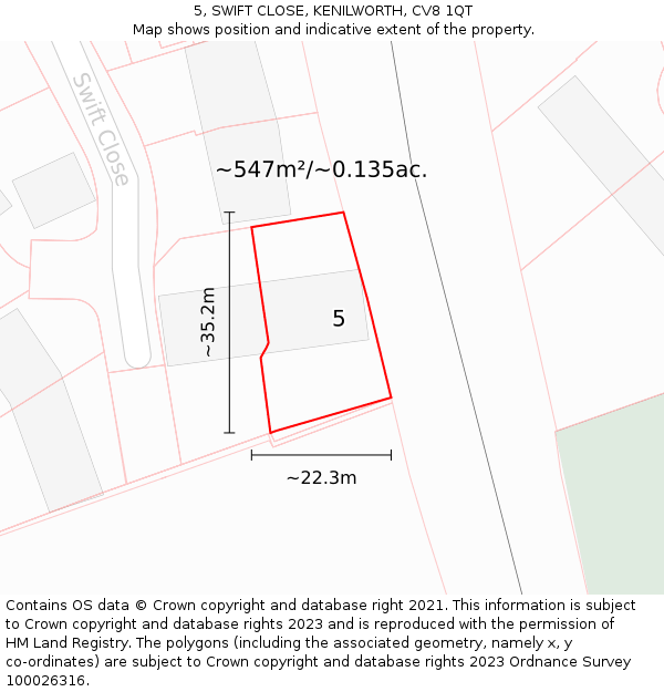 5, SWIFT CLOSE, KENILWORTH, CV8 1QT: Plot and title map