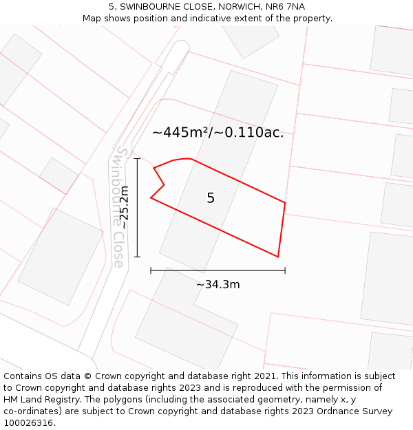 5, SWINBOURNE CLOSE, NORWICH, NR6 7NA: Plot and title map