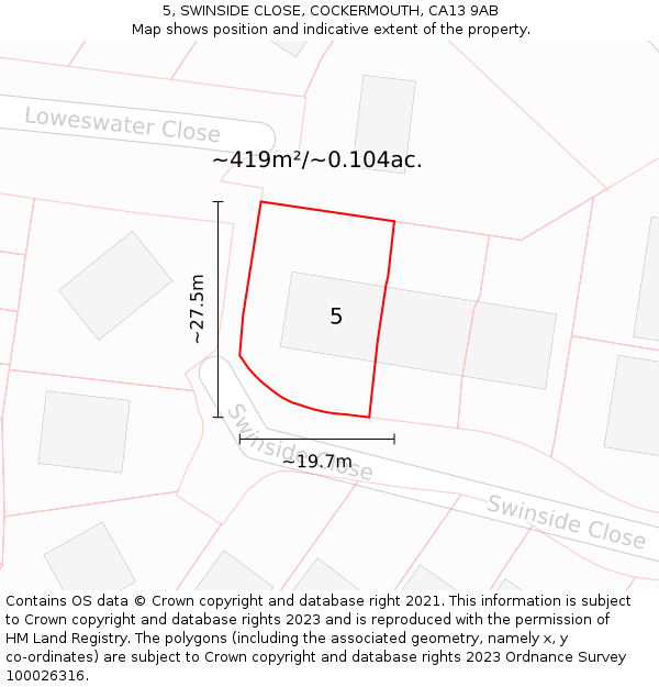 5, SWINSIDE CLOSE, COCKERMOUTH, CA13 9AB: Plot and title map