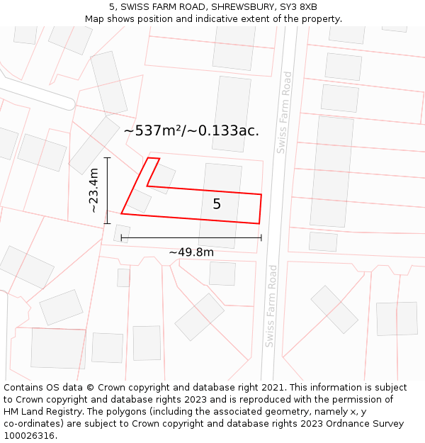 5, SWISS FARM ROAD, SHREWSBURY, SY3 8XB: Plot and title map