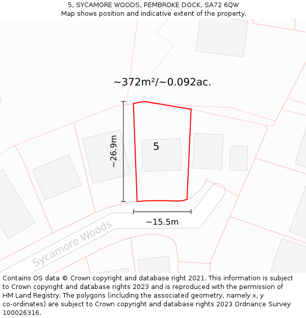 5, SYCAMORE WOODS, PEMBROKE DOCK, SA72 6QW: Plot and title map