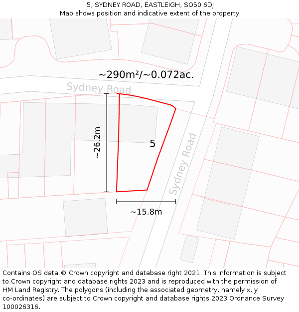 5, SYDNEY ROAD, EASTLEIGH, SO50 6DJ: Plot and title map