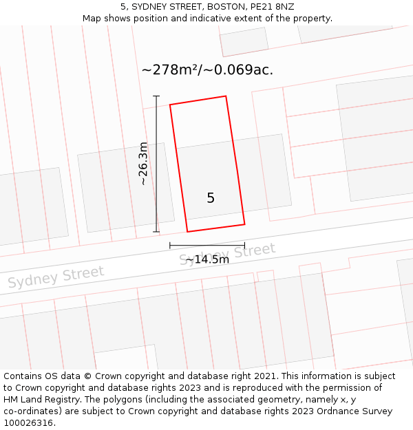 5, SYDNEY STREET, BOSTON, PE21 8NZ: Plot and title map