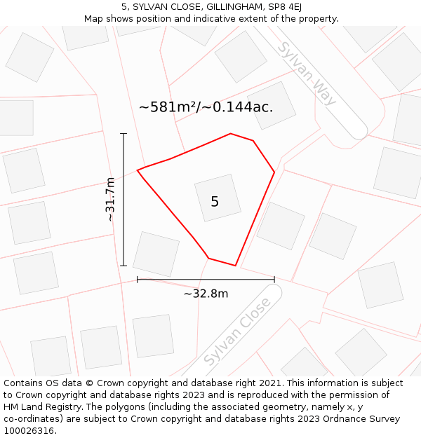 5, SYLVAN CLOSE, GILLINGHAM, SP8 4EJ: Plot and title map