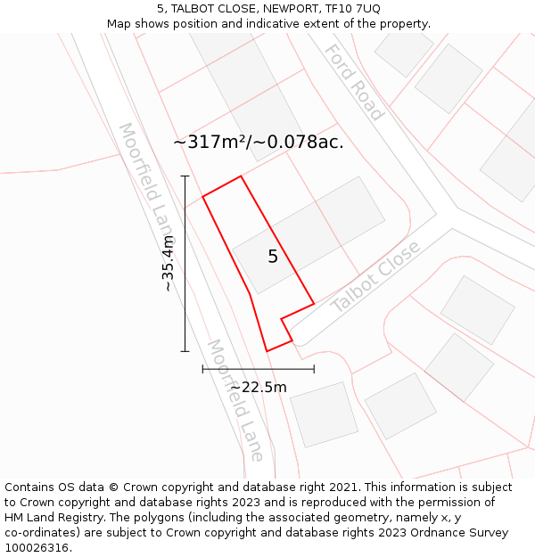 5, TALBOT CLOSE, NEWPORT, TF10 7UQ: Plot and title map