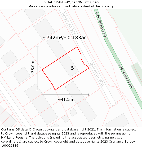 5, TALISMAN WAY, EPSOM, KT17 3PQ: Plot and title map