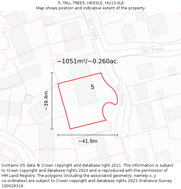 5, TALL TREES, HESSLE, HU13 0LE: Plot and title map