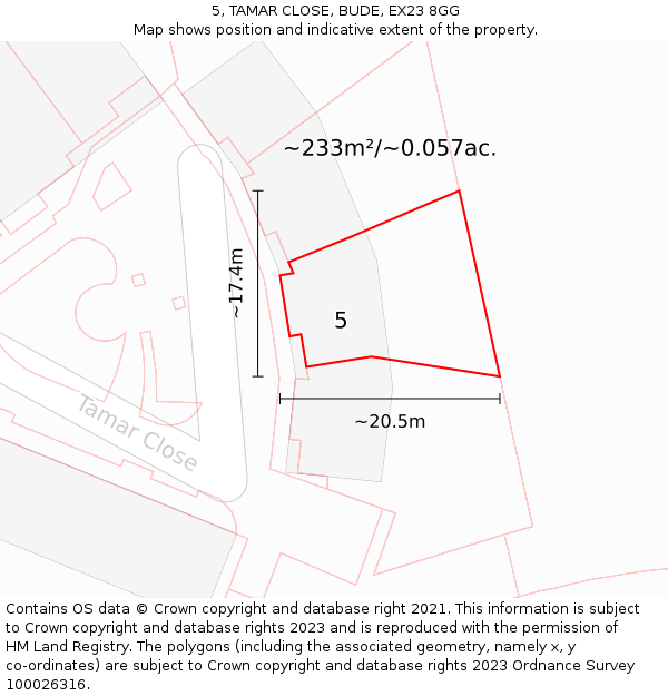 5, TAMAR CLOSE, BUDE, EX23 8GG: Plot and title map