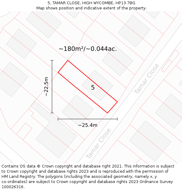 5, TAMAR CLOSE, HIGH WYCOMBE, HP13 7BG: Plot and title map