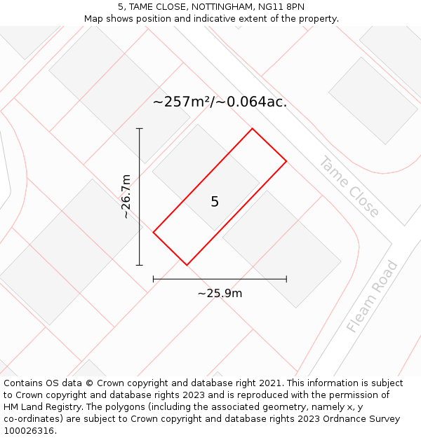 5, TAME CLOSE, NOTTINGHAM, NG11 8PN: Plot and title map