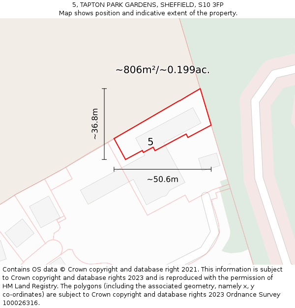 5, TAPTON PARK GARDENS, SHEFFIELD, S10 3FP: Plot and title map