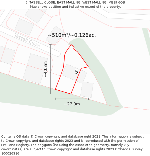 5, TASSELL CLOSE, EAST MALLING, WEST MALLING, ME19 6QB: Plot and title map