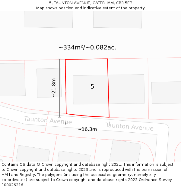 5, TAUNTON AVENUE, CATERHAM, CR3 5EB: Plot and title map