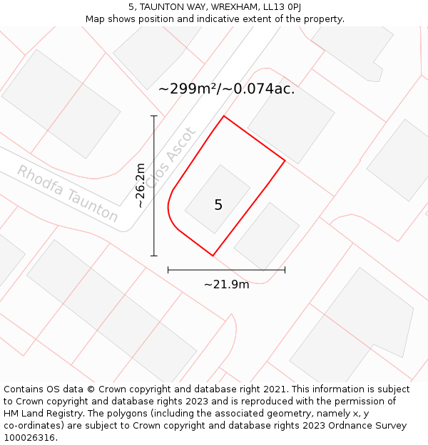 5, TAUNTON WAY, WREXHAM, LL13 0PJ: Plot and title map