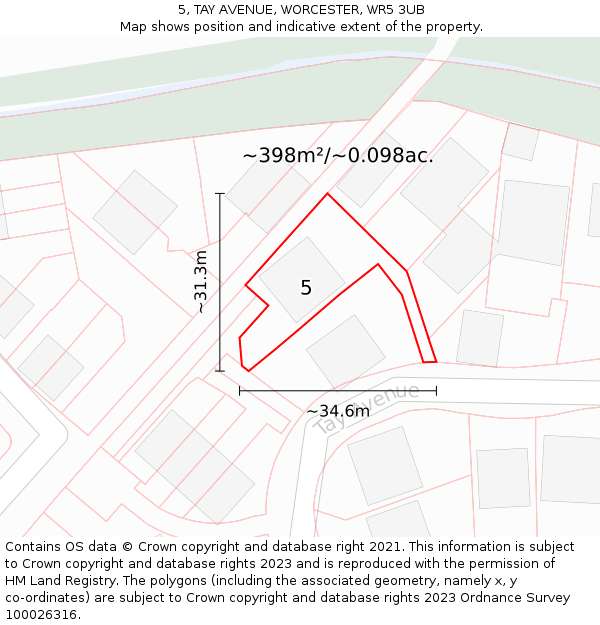 5, TAY AVENUE, WORCESTER, WR5 3UB: Plot and title map
