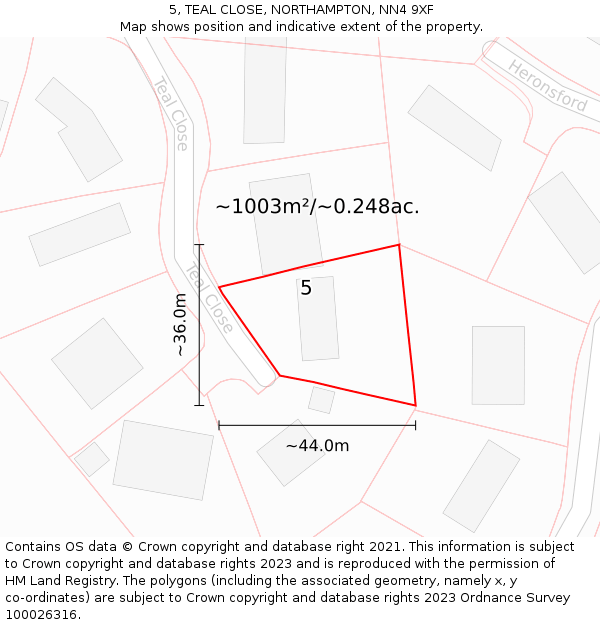 5, TEAL CLOSE, NORTHAMPTON, NN4 9XF: Plot and title map