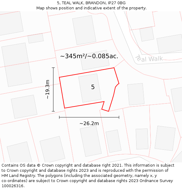 5, TEAL WALK, BRANDON, IP27 0BG: Plot and title map