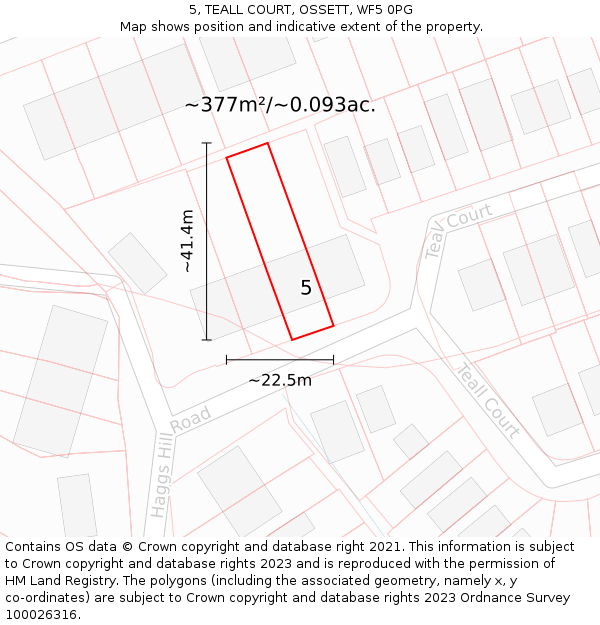 5, TEALL COURT, OSSETT, WF5 0PG: Plot and title map