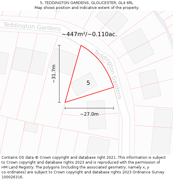 5, TEDDINGTON GARDENS, GLOUCESTER, GL4 6RL: Plot and title map