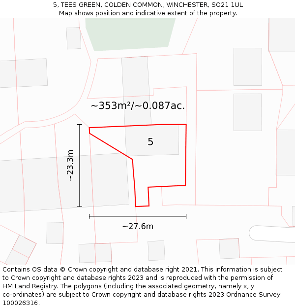 5, TEES GREEN, COLDEN COMMON, WINCHESTER, SO21 1UL: Plot and title map