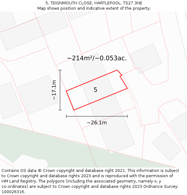 5, TEIGNMOUTH CLOSE, HARTLEPOOL, TS27 3NE: Plot and title map