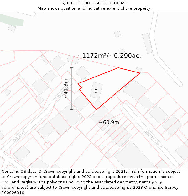 5, TELLISFORD, ESHER, KT10 8AE: Plot and title map