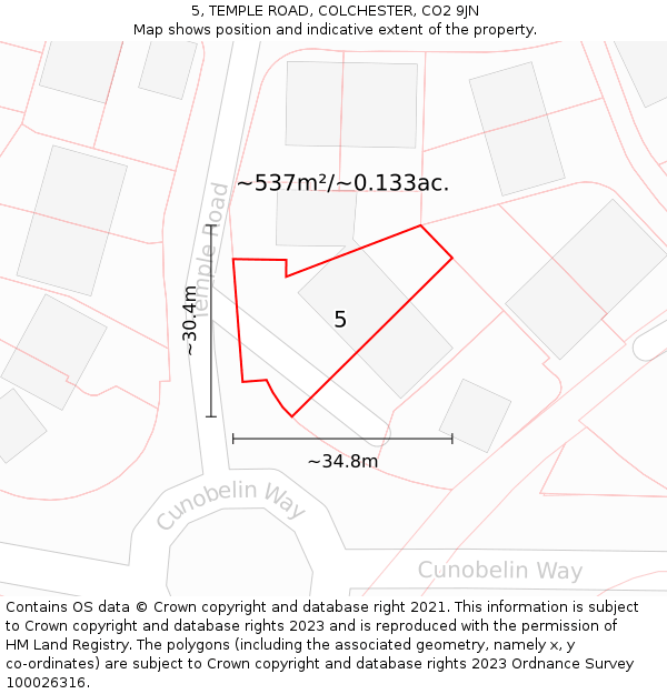 5, TEMPLE ROAD, COLCHESTER, CO2 9JN: Plot and title map