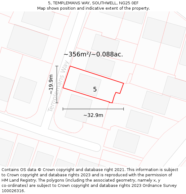 5, TEMPLEMANS WAY, SOUTHWELL, NG25 0EF: Plot and title map