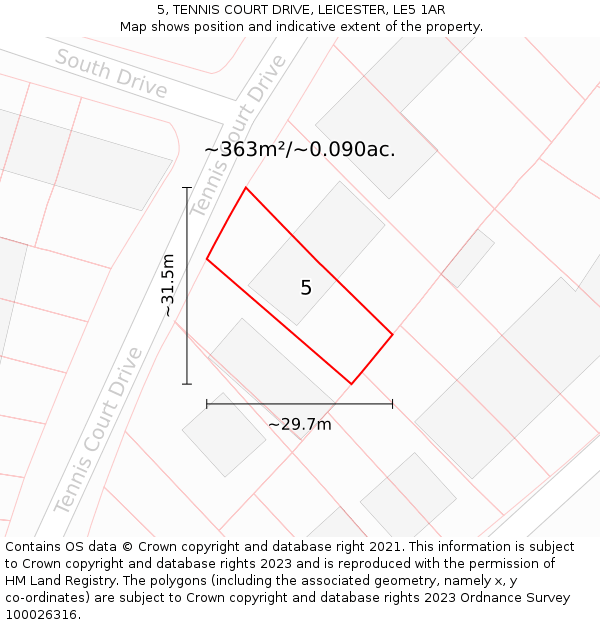 5, TENNIS COURT DRIVE, LEICESTER, LE5 1AR: Plot and title map