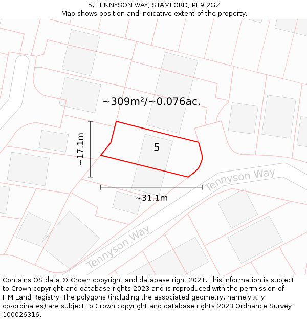 5, TENNYSON WAY, STAMFORD, PE9 2GZ: Plot and title map