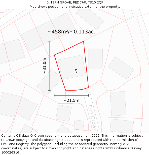 5, TERN GROVE, REDCAR, TS10 2QF: Plot and title map