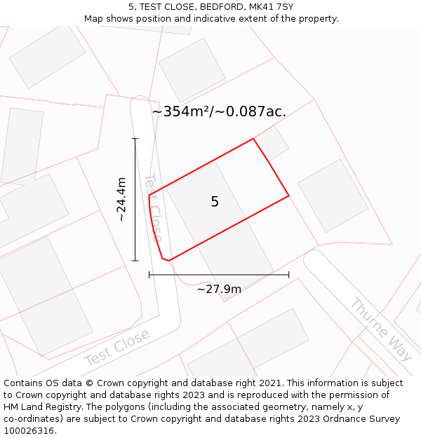 5, TEST CLOSE, BEDFORD, MK41 7SY: Plot and title map