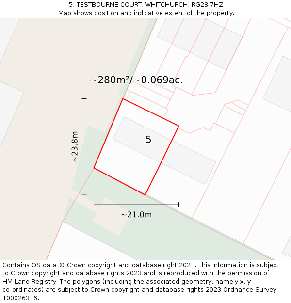 5, TESTBOURNE COURT, WHITCHURCH, RG28 7HZ: Plot and title map
