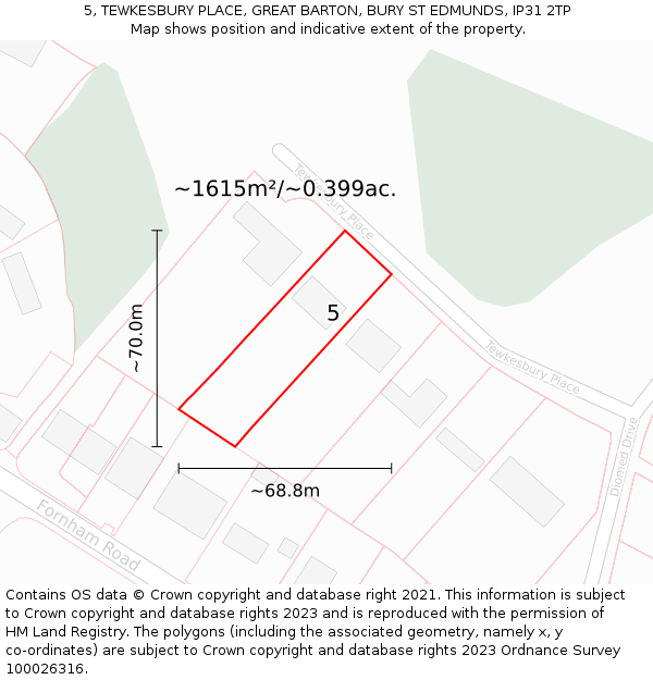 5, TEWKESBURY PLACE, GREAT BARTON, BURY ST EDMUNDS, IP31 2TP: Plot and title map